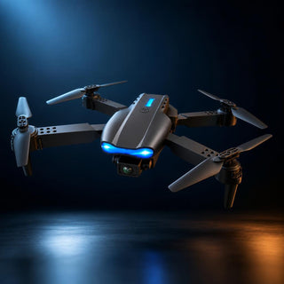 SkyMaster Pro X1 drone with arms unfolded, three-quarter view