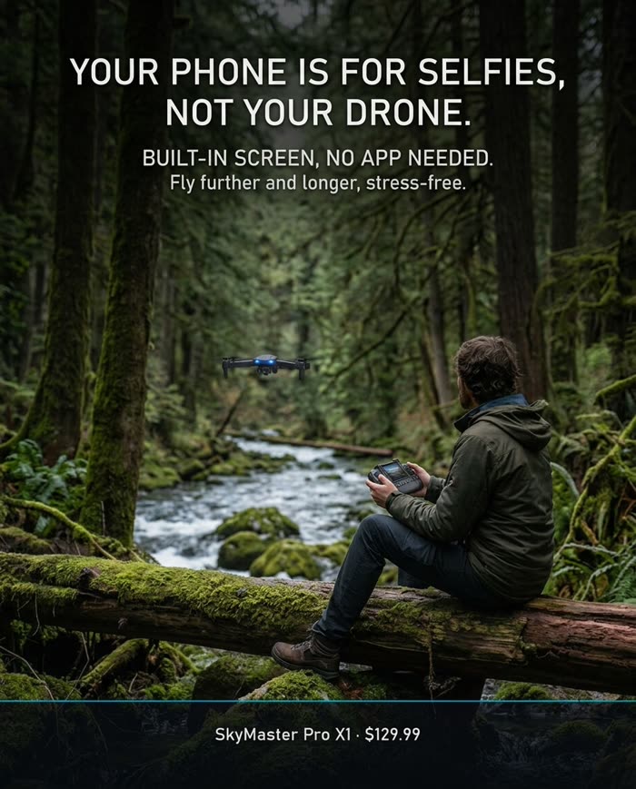 Your phone is for selfies, not your drone: built-in screen, no app needed